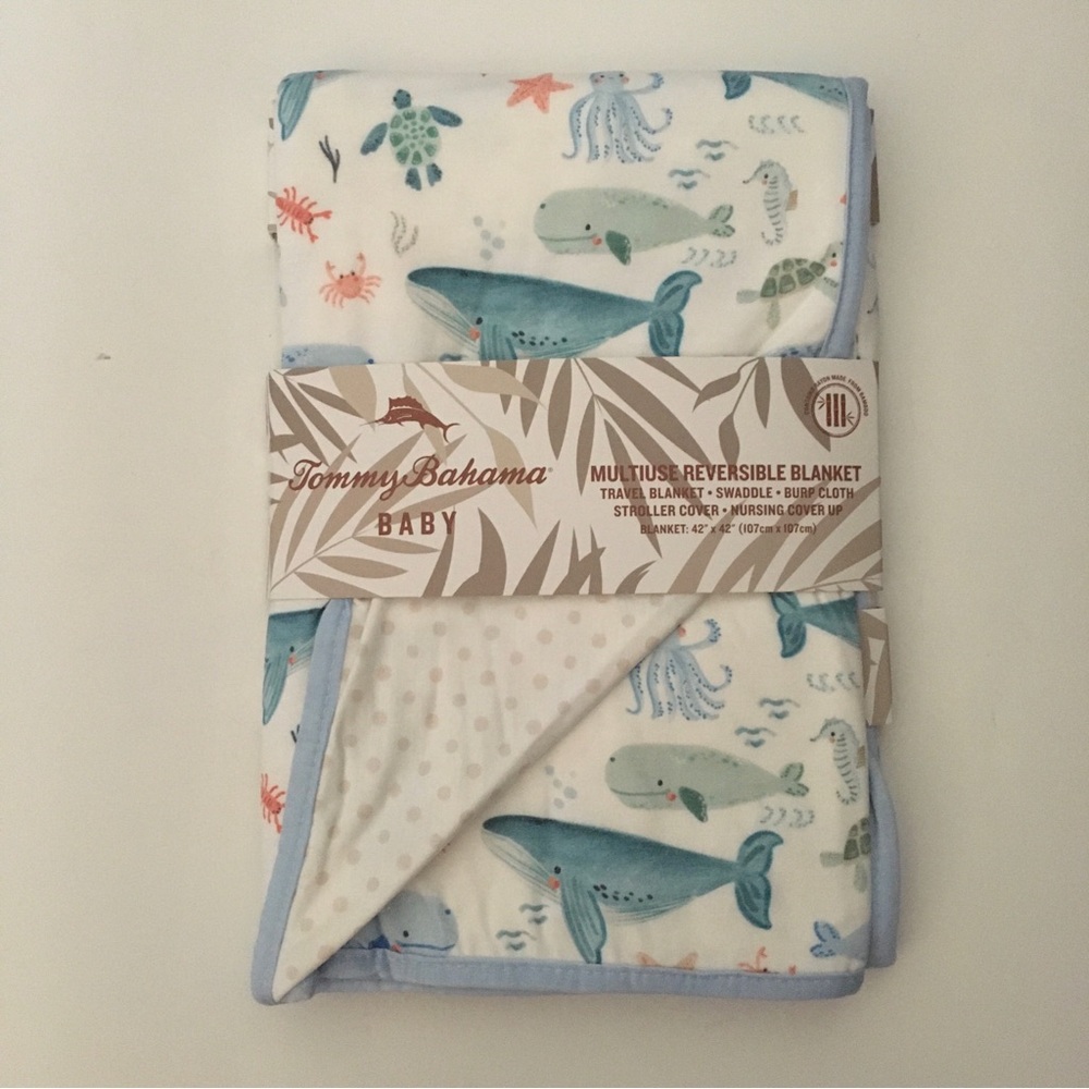 Baby Blanket Tommy Bahama Multi-use Sea Life Theme Reversible to Polka Dots NEW